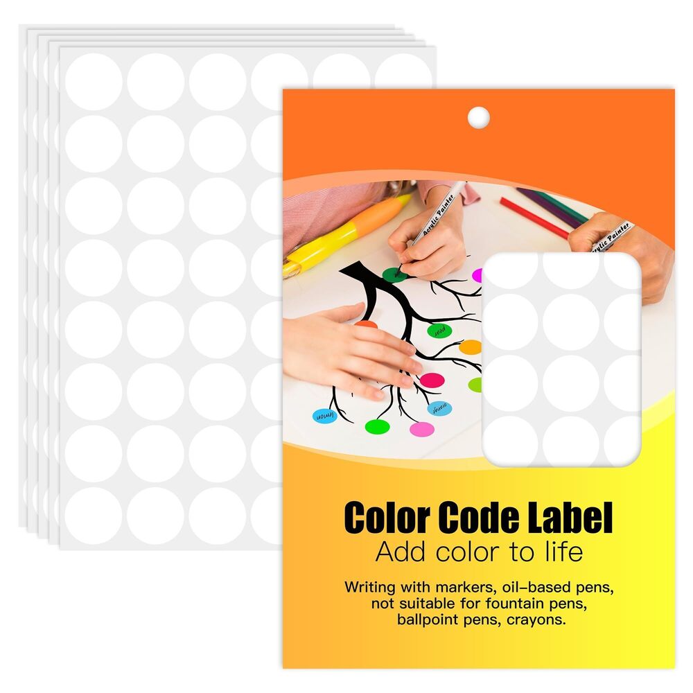 2702 1 Inch Colored Dot Stickers Round Labels 720 Dots, 15 Sheets - Round